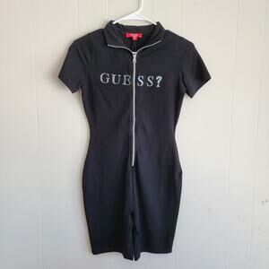 GUESS Nivia Black Zip-Up Short Sleeve Logo Romper